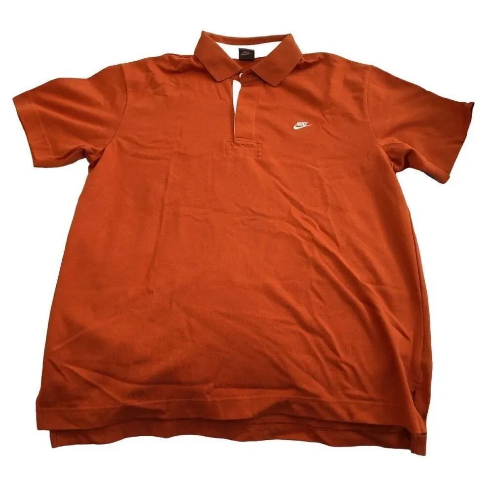 Nike Mens Rugby Polo L Short Sleeve Texas Orange Sport Casual Business Collared
